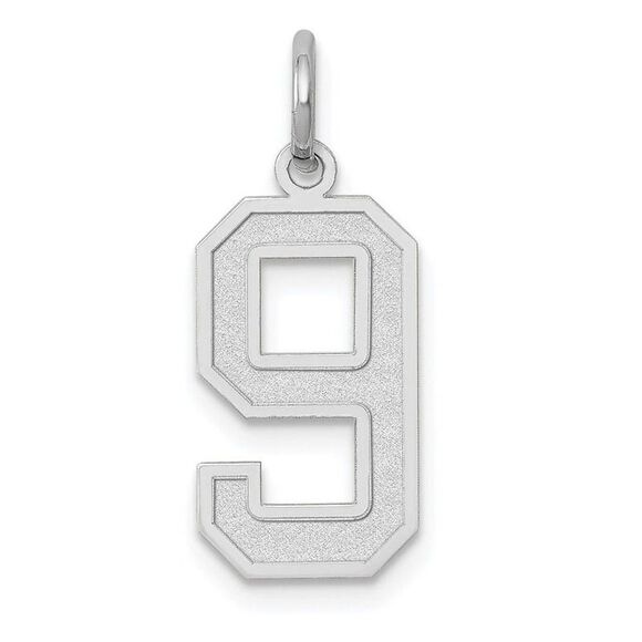 14k White Gold, Jersey Collection, Medium Number 9 Pendant - Picture 1 of 3